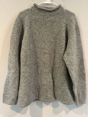 Britches Mens Shetland 100% Wool Grey Chunky Knit Mock Neck Sweater Size Large